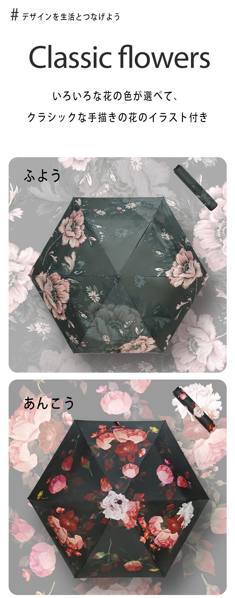 レトロ花柄カーボン傘 超軽量 晴雨両用 チタン合金骨 通勤携帯傘 - 画像 (7)