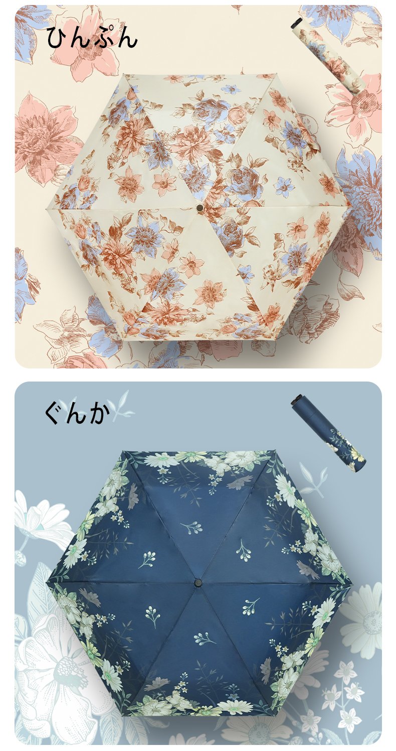 レトロ花柄カーボン傘 超軽量 晴雨両用 チタン合金骨 通勤携帯傘 - 画像 (6)