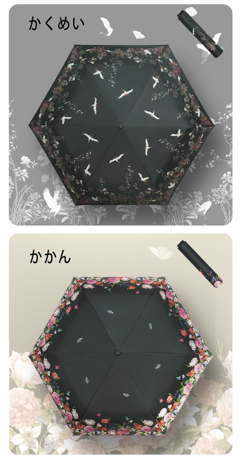 レトロ花柄カーボン傘 超軽量 晴雨両用 チタン合金骨 通勤携帯傘 - 画像 (5)