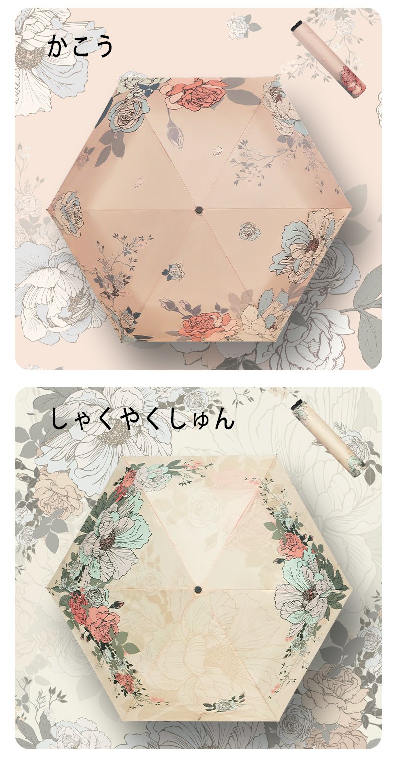 レトロ花柄カーボン傘 超軽量 晴雨両用 チタン合金骨 通勤携帯傘 - 画像 (4)
