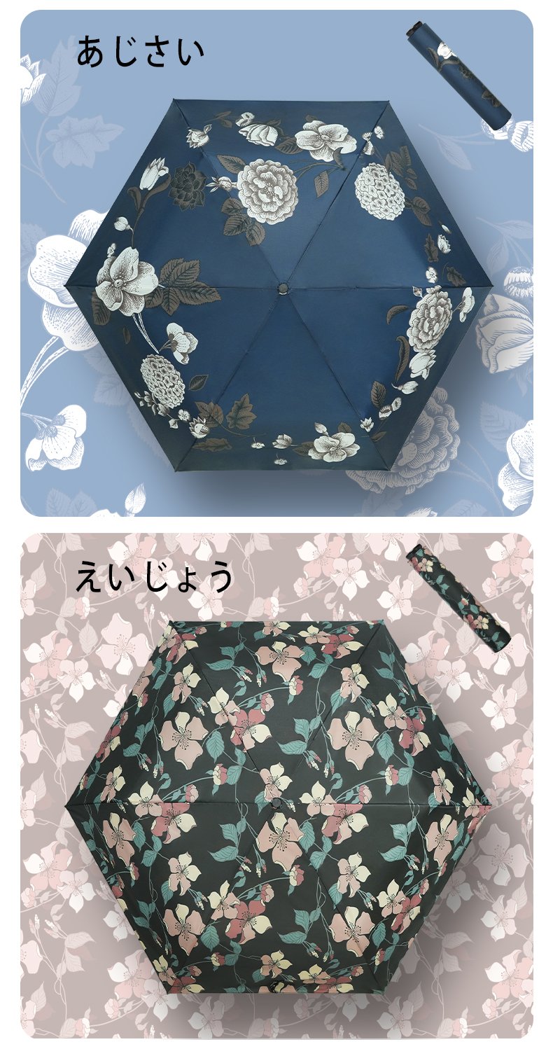 レトロ花柄カーボン傘 超軽量 晴雨両用 チタン合金骨 通勤携帯傘 - 画像 (3)